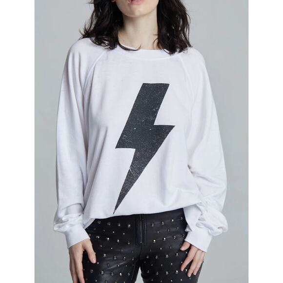 Recycled Karma Fan Checklist Sweatshirt White Lightning Bolt - Picture 1 of 6